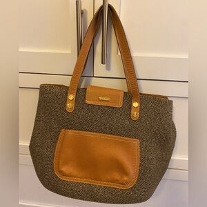Eric Javits, New York, Saddle Leather And Woven Handbag